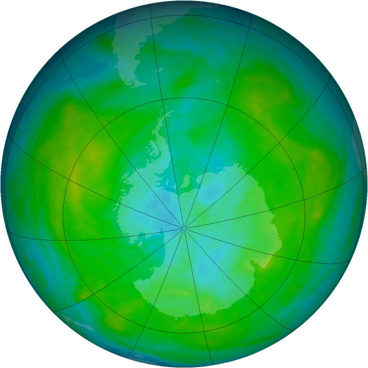 Antarctic ozone map for 20 February 1980